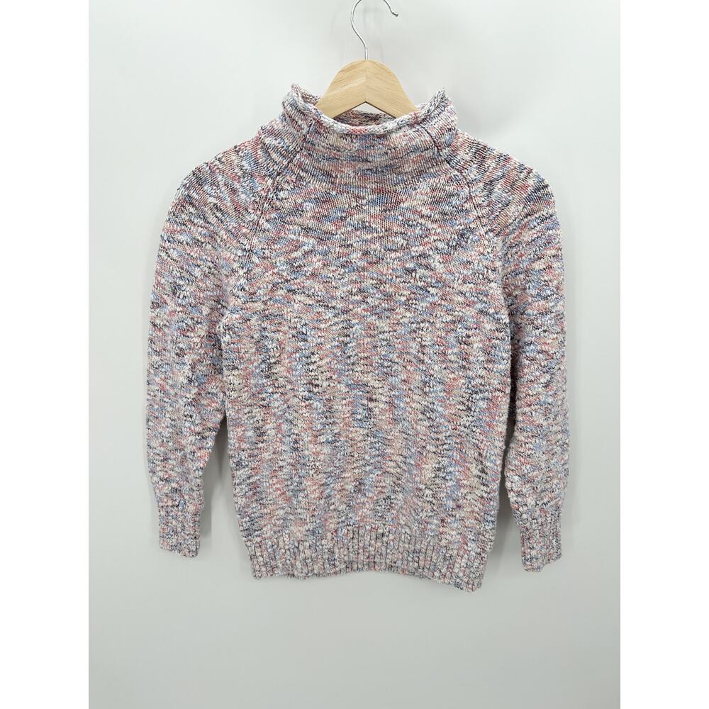 L.L Bean Pink Speck Mock Neck Pullover Sweater Top 100% Cotton Women Small